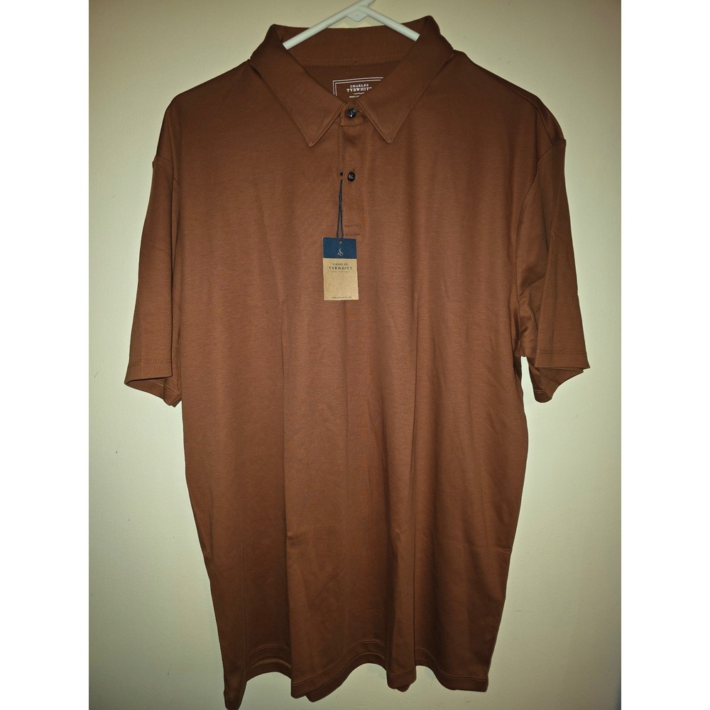Charles Tyrwhitt Mens XL Toffee Brown Jersey Short Sleeve PoloShirt JEP0398TFEXL